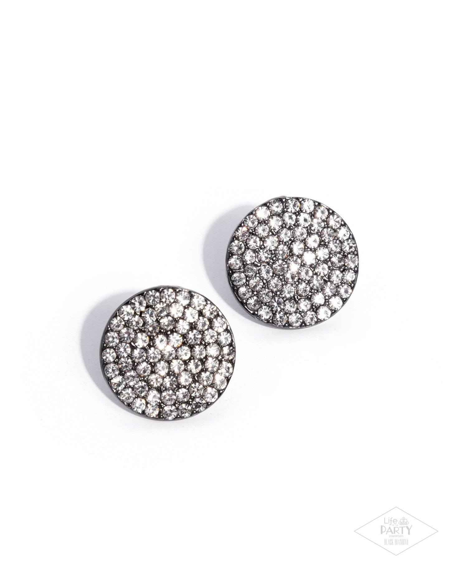 Radiant Ripples - Black - Gunmetal & White Rhinestone Post Earrings - Paparazzi Accessories