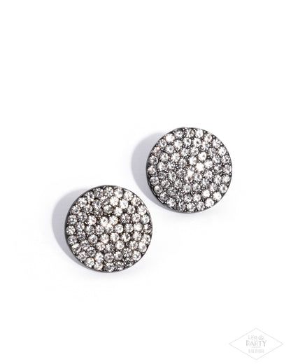 Radiant Ripples - Black - Gunmetal & White Rhinestone Post Earrings - Paparazzi Accessories