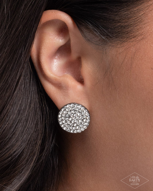 Radiant Ripples - Black - Gunmetal & White Rhinestone Post Earrings - Paparazzi Accessories