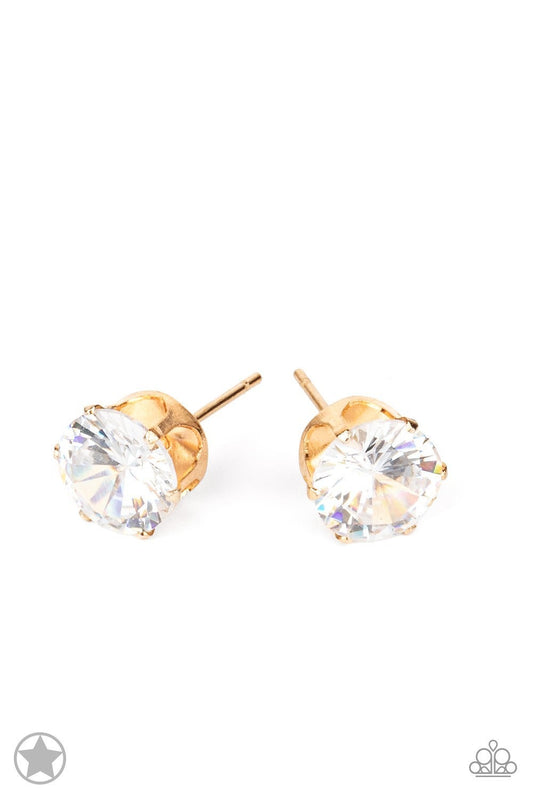 Just In TIMELESS - Gold Solitaire Rhinestone Post Earrings - Paparazzi Accessories