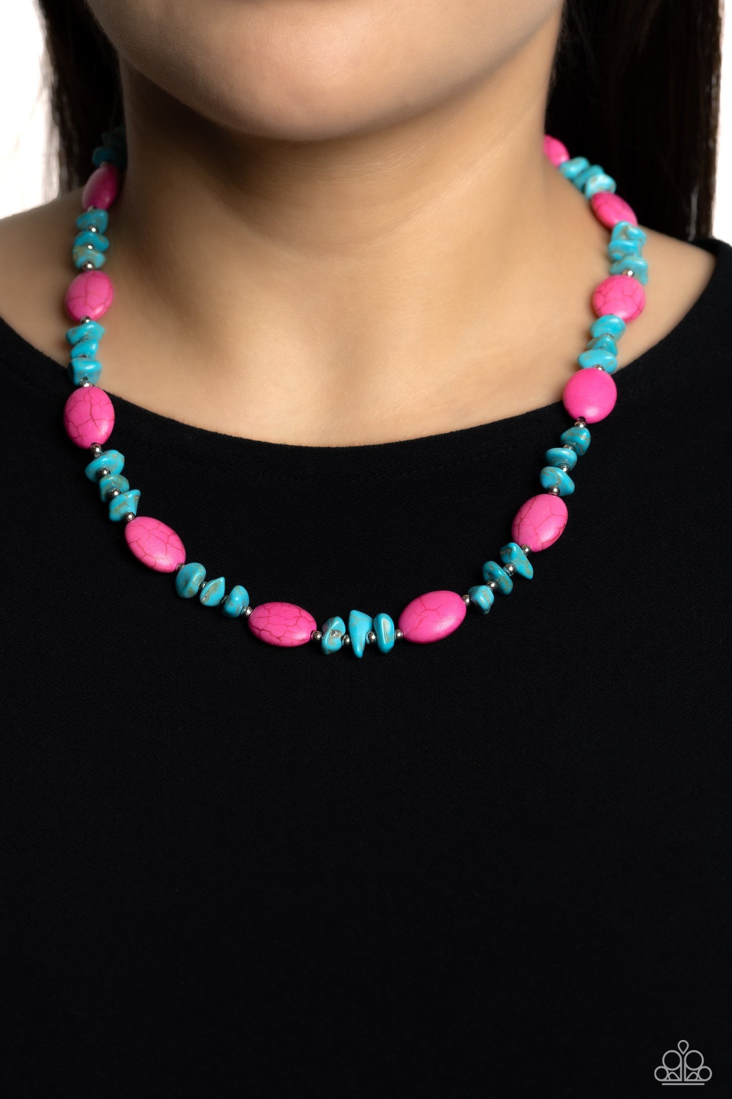 Stone Age Showcase - Pink Crackle Stone Necklace - Paparazzi Accessories