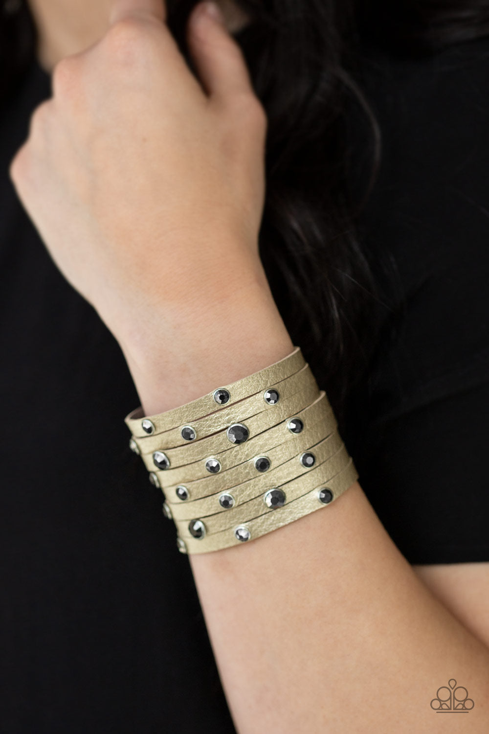 Go-Getter Glamorous - Multi - Metallic Leather Hematite Rhinestone Silver Snap Wrap Bracelet - Paparazzi Accessories
