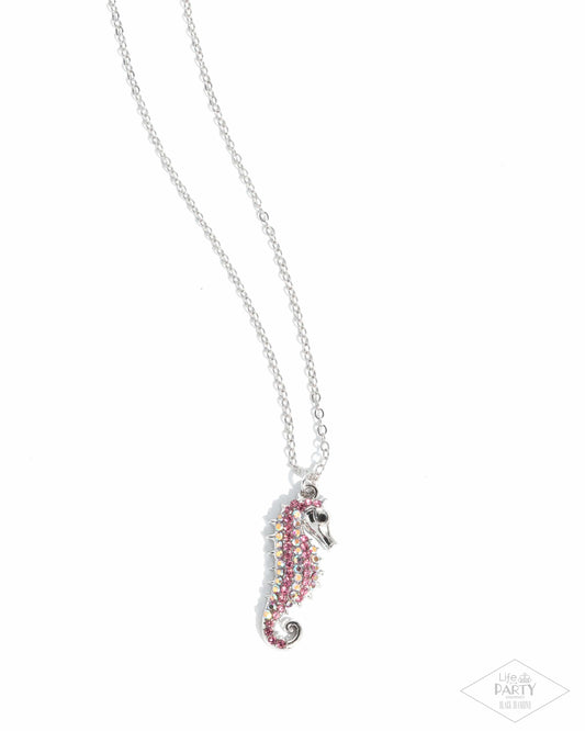 Seahorse Sailor - Pink Iridescent Rhinestone Silver Necklace - Black Diamond Exclusive - Paparazzi Accessories