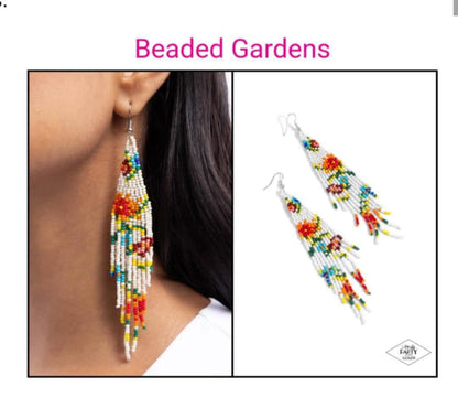 Beaded Gardens - White - Seed Bead Flower Fishhook Earrings - Black Diamond Exclusive - Paparazzi Accessories