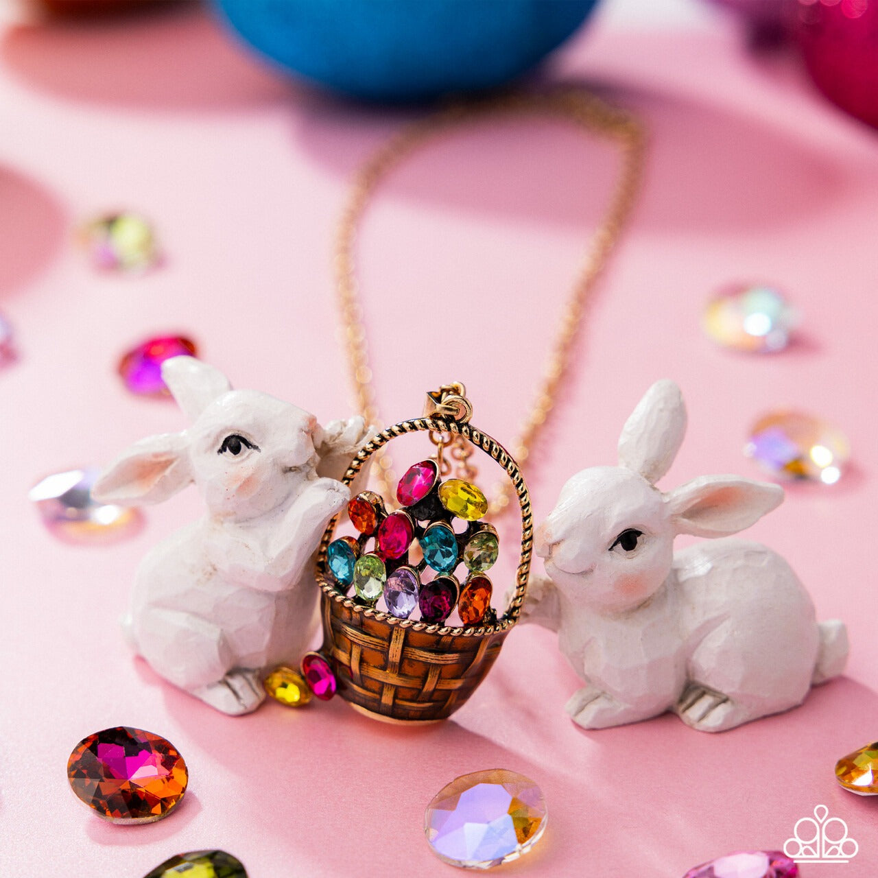 Easter Basket Brilliance - Multi Rhinestone Gold Pendant Necklace - Paparazzi Accessories