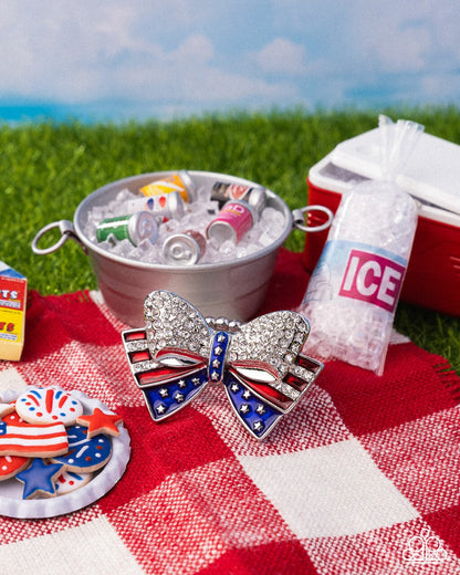 Uncle Sam Statement - Multi - Red, White, & Blue Enamel Silver Bow Ring - Paparazzi Accessories