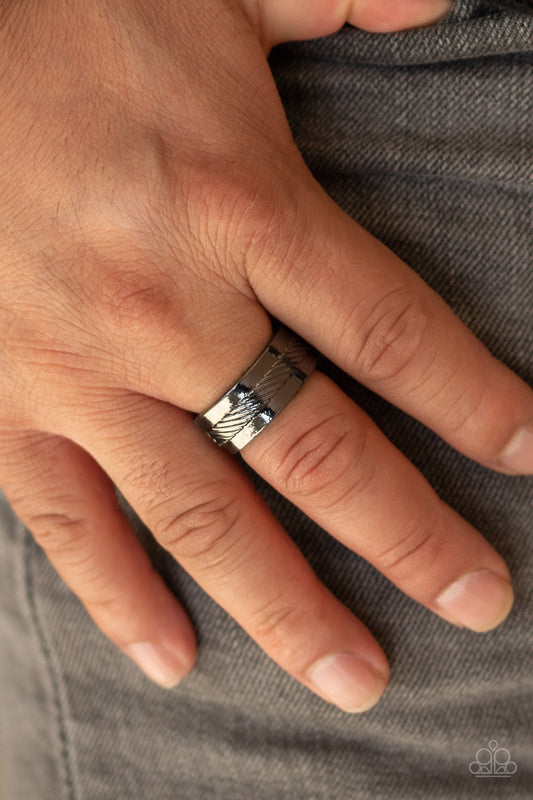 Scrape The Barrel - Black - Gunmetal Urban Ring -  Paparazzi Accessories