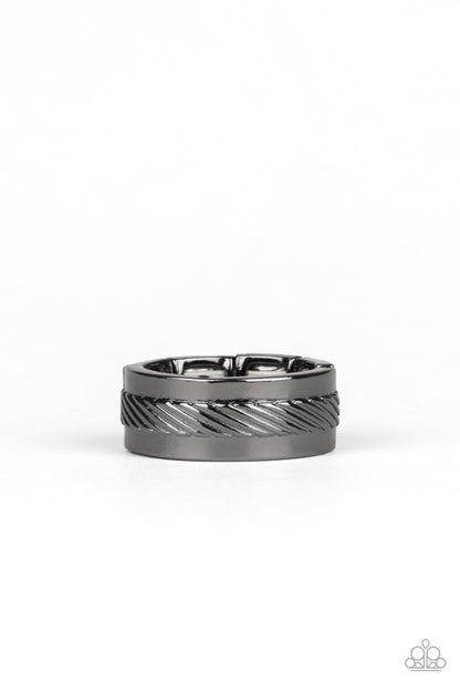 Scrape The Barrel - Black - Gunmetal Urban Ring -  Paparazzi Accessories
