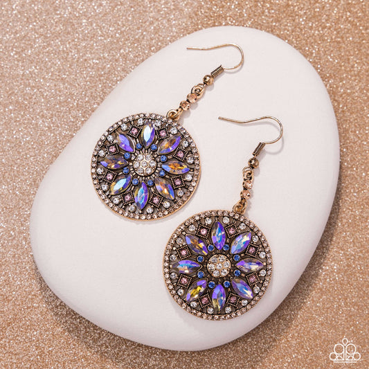 Cathedral Chic - Multi UV Rhinestone Brass Fishhook Earrings - Paparazzi Accessories