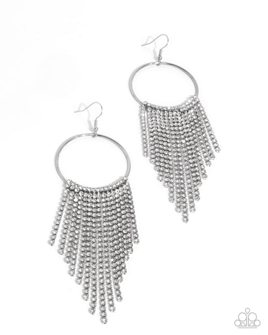 Streamlined Shimmer - Silver & White Rhinestone Fishhook Earrings - Paparazzi Accessories