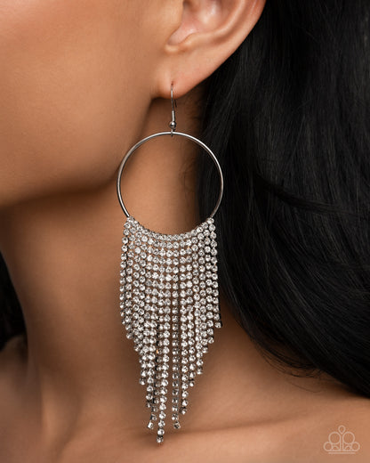 Streamlined Shimmer - Silver & White Rhinestone Fishhook Earrings - Paparazzi Accessories