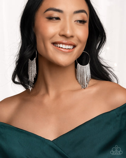 Streamlined Shimmer - Silver & White Rhinestone Fishhook Earrings - Paparazzi Accessories