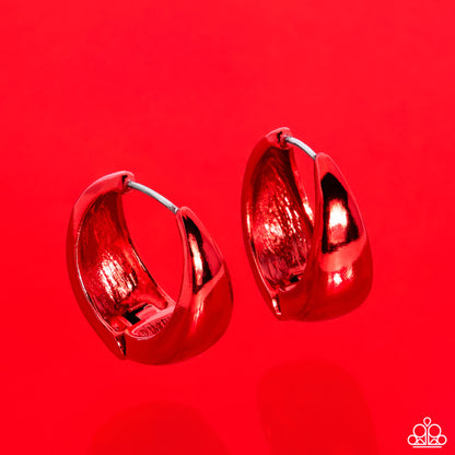Colorful Curiosity - Red Dipped Metal Hinge Hoop Earrings - Paparazzi Accessories