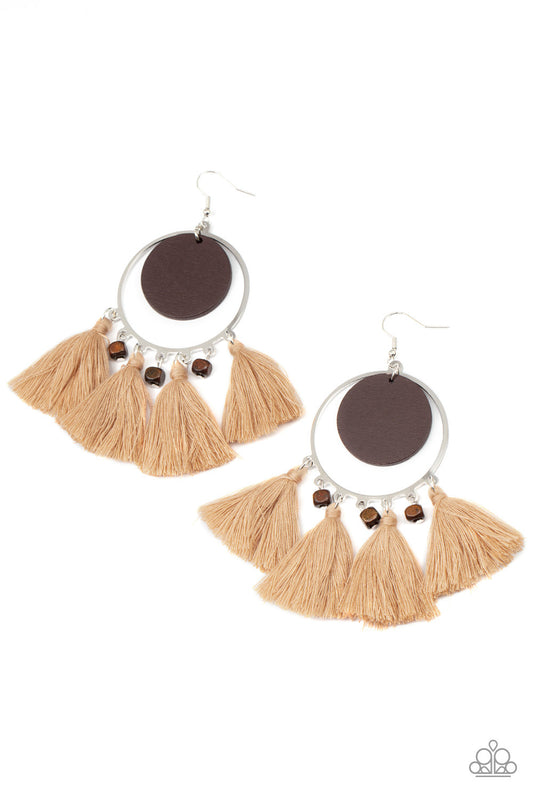 Yacht Bait - Brown Fringe Fishhook Earrings - Paparazzi Accessories