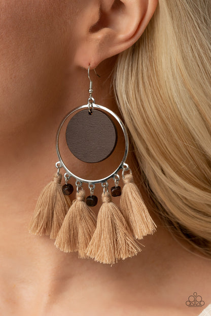 Yacht Bait - Brown Fringe Fishhook Earrings - Paparazzi Accessories