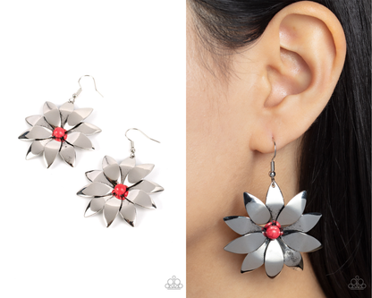 Pinwheel Prairies - Red Earrings - Paparazzi Accessories