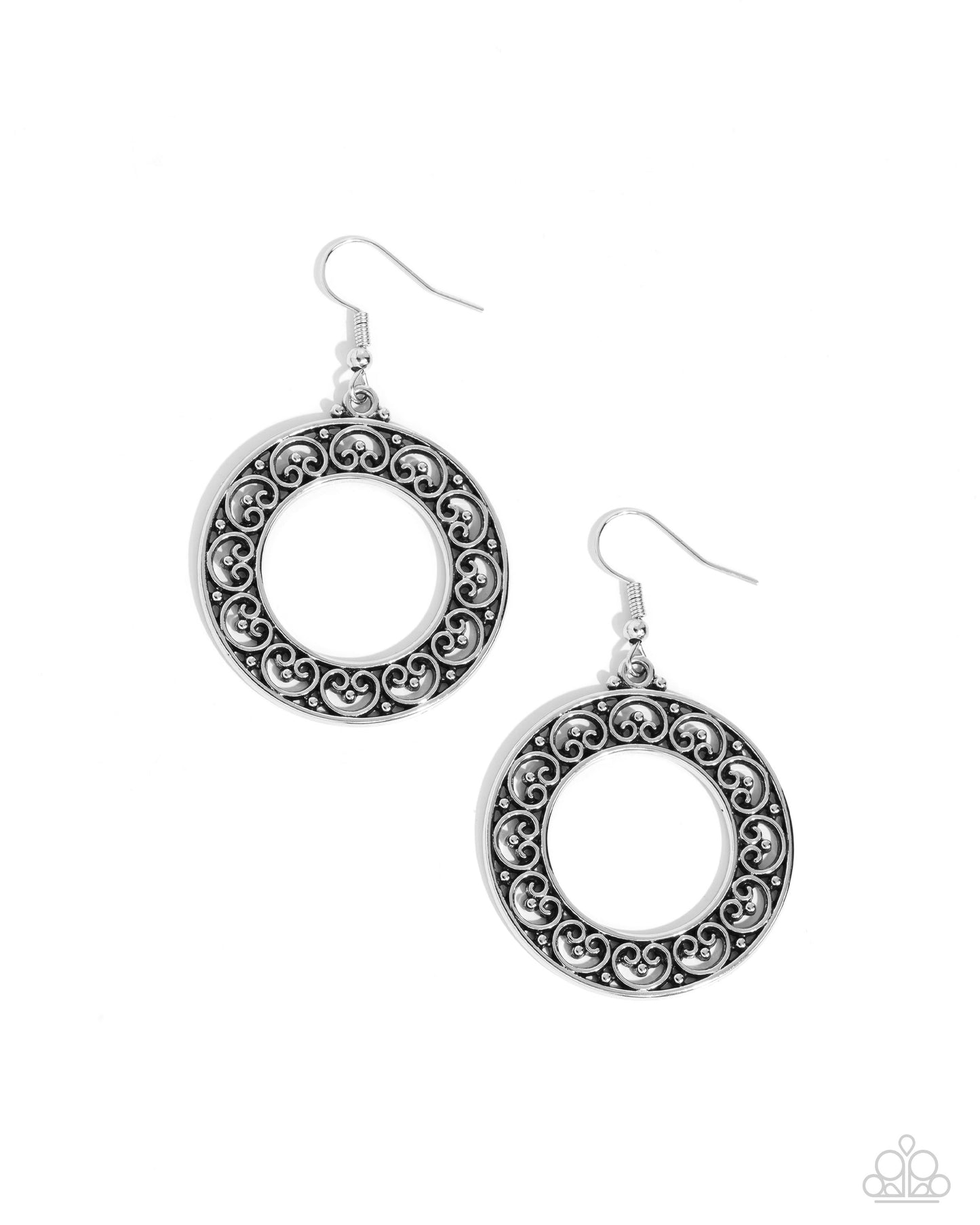 Vineyard Valentine - Silver Filigree Fishhook Earrings - Paparazzi Accessories