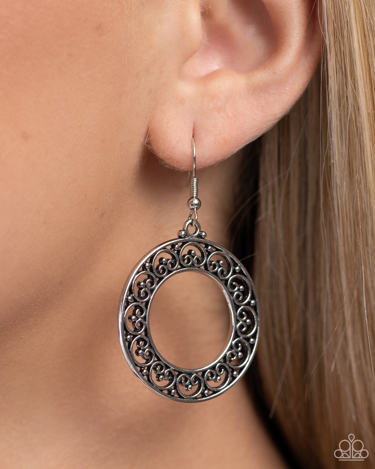 Vineyard Valentine - Silver Filigree Fishhook Earrings - Paparazzi Accessories