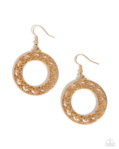 Vineyard Valentine - Gold Fishhook Earrings - Paparazzi Accessories