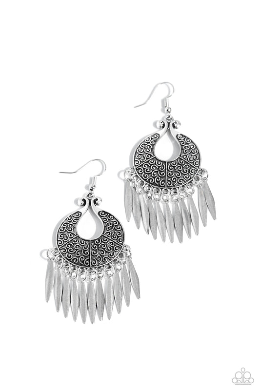 Tribal Charm - Silver Fishhook Earrings - Paparazzi Accessories