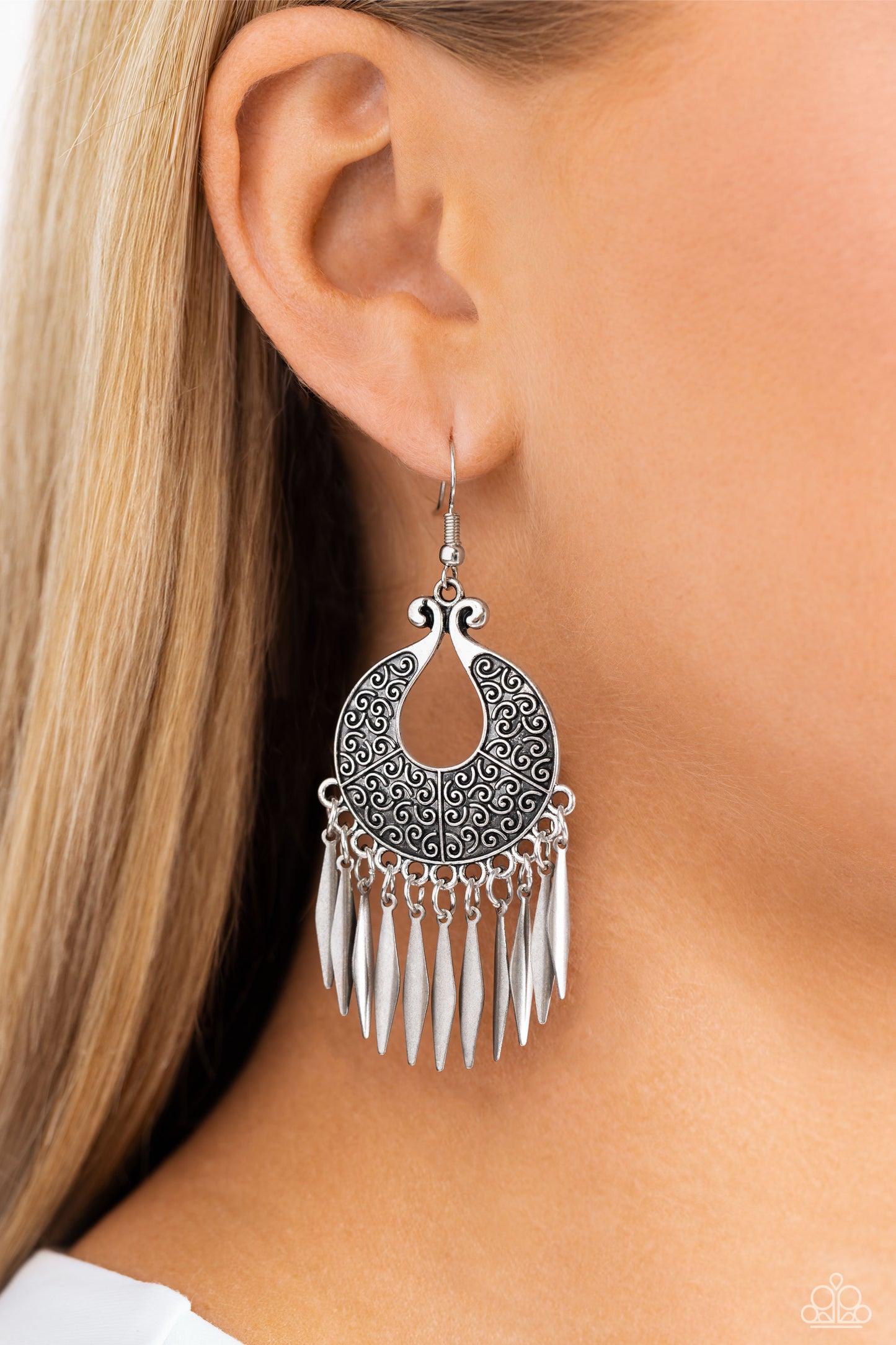 Tribal Charm - Silver Fishhook Earrings - Paparazzi Accessories