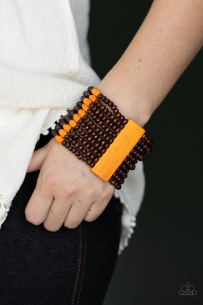 Tropical Trendsetter - Orange Wood Stretchy Bracelet - Paparazzi Accessories