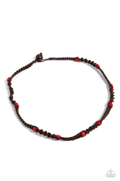 Scenic Climb - Red Bead Brown Cord Urban Necklace - Paparazzi Accessories