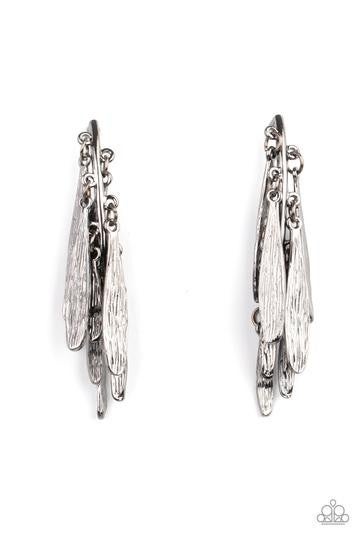 Pursuing The Plumes - Black - Gunmetal Post Earrings - Paparazzi Accessories