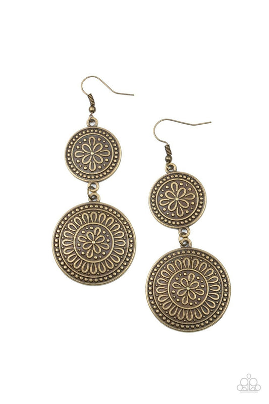 Road Trip Paradise - Brass Floral Filigree Fishhook Earrings - Paparazzi Accessories