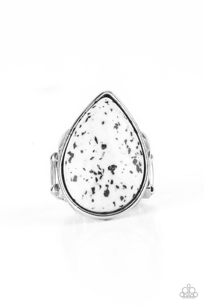 Stormy Sunrise - White Stone Teardrop Silver Ring - Paparazzi Accessories