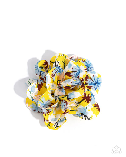 Flower Patch Paradise - Yellow Floral Print Fabric Hair Clip - Paparazzi Accessories