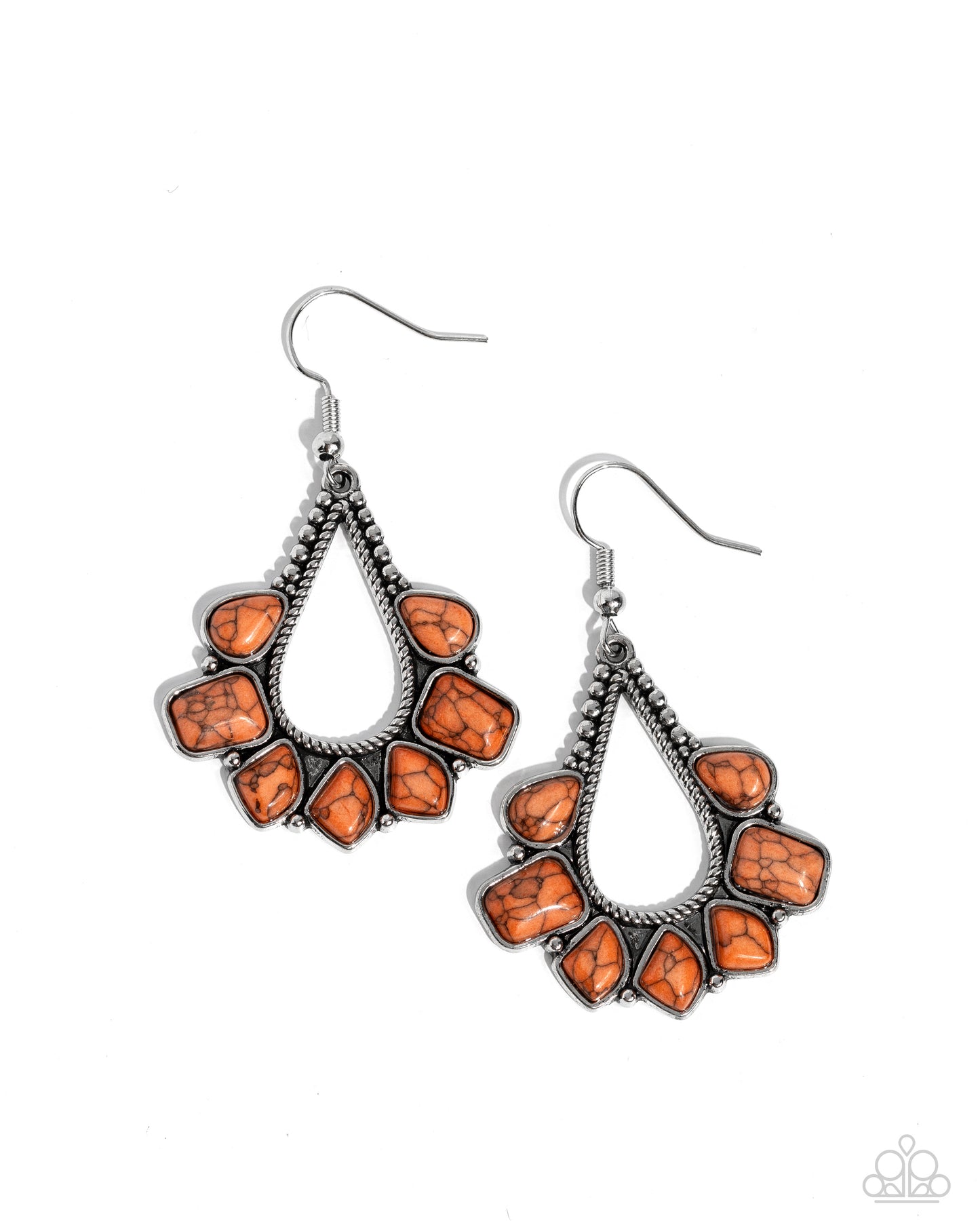 Mesa Trek - Orange Crackle Stone Silver Fishhook Earrings - Paparazzi Accessories