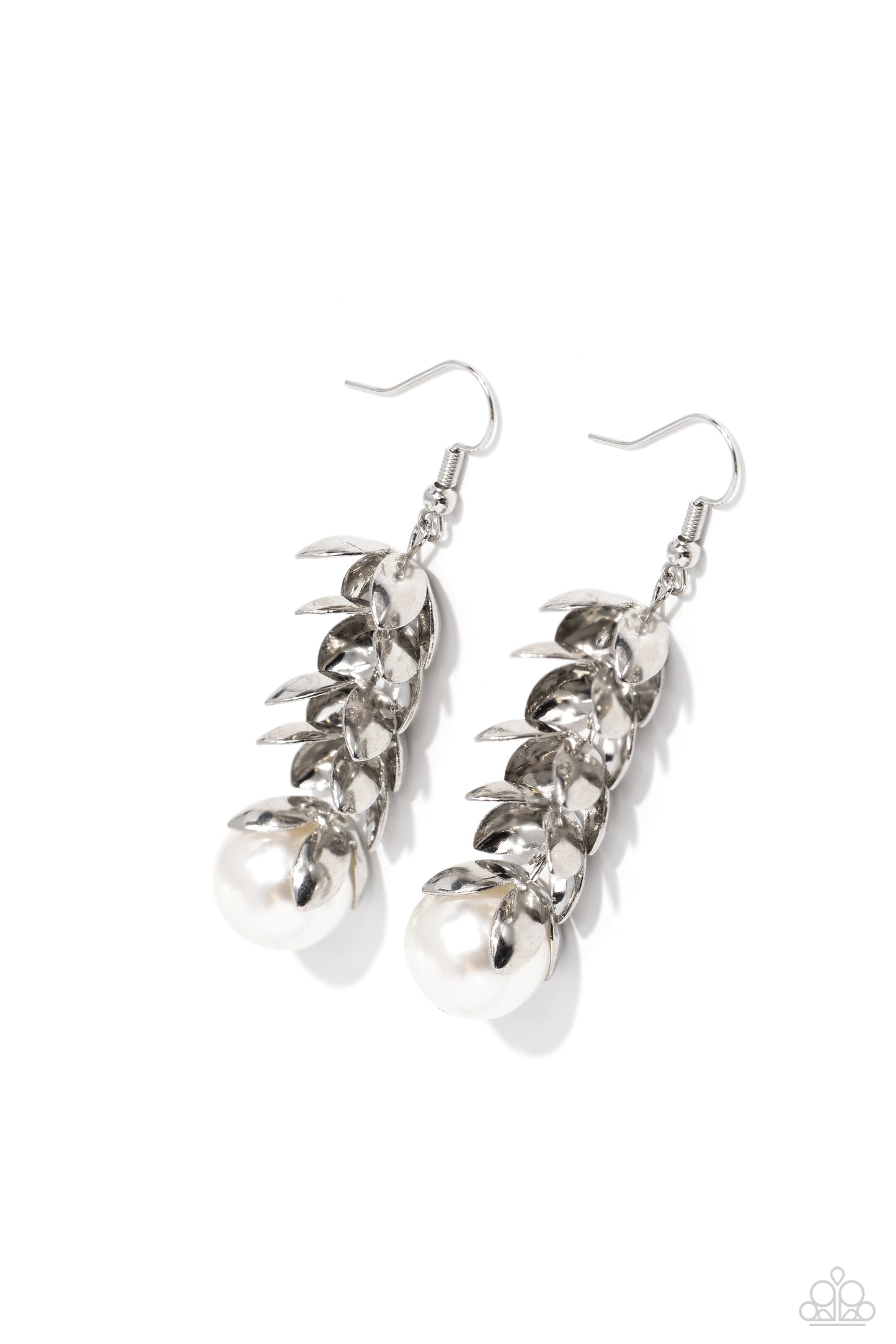 Ocean FROND Property - White Fishhook Earrings - Paparazzi Accessories