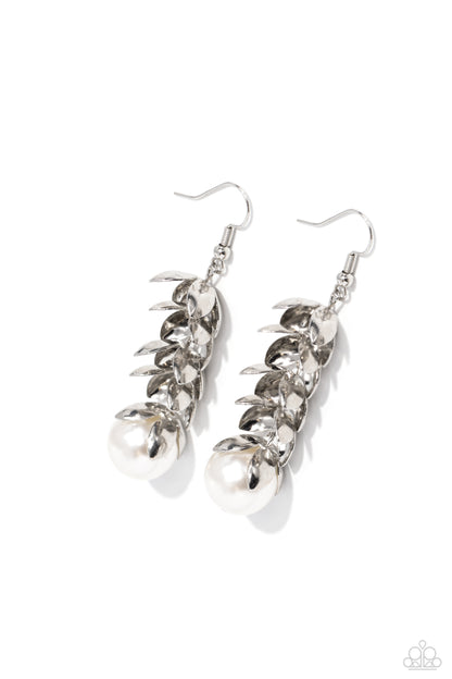 Ocean FROND Property - White Fishhook Earrings - Paparazzi Accessories