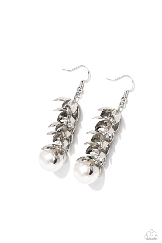 Ocean FROND Property - White Fishhook Earrings - Paparazzi Accessories