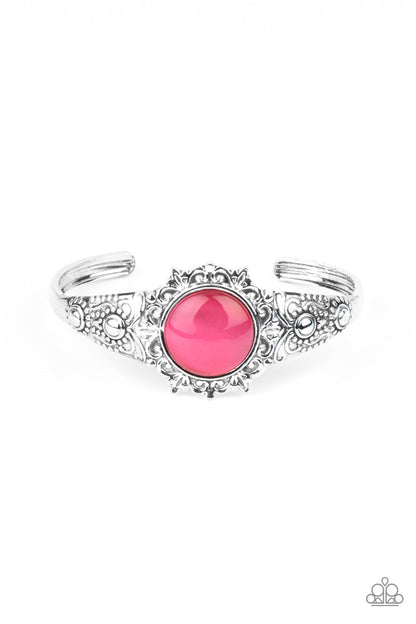 Extravagantly Enchanting - Pink Cat's Eye Stone Silver Cuff Bracelet - Paparazzi Accessories