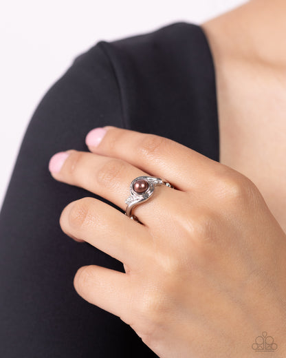 Pearly Pizzazz - Brown Pearl Silver Ring - Paparazzi Accessories