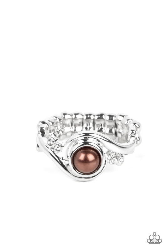 Pearly Pizzazz - Brown Pearl Silver Ring - Paparazzi Accessories