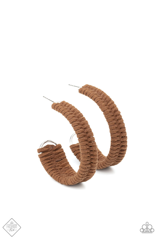 Rural Guru - Brown Suede Hoop Earrings - Paparazzi Accessories