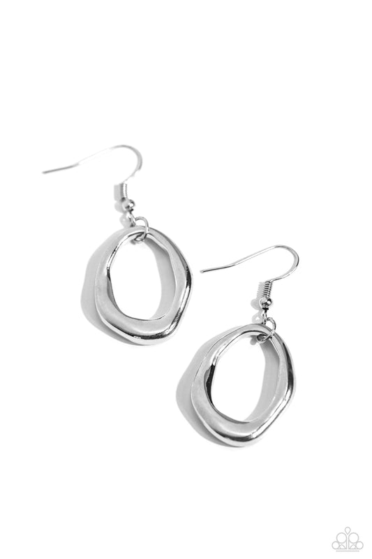 Asymmetrically Artisan - Silver Oval Fishhook Earrings - Paparazzi Accessories