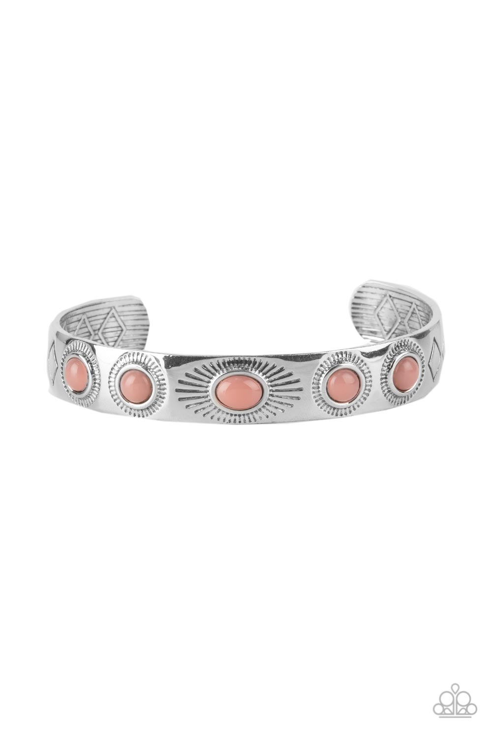 Heavenly Horizons - Pink Beads Silver Cuff Bracelet - Paparazzi Accessories