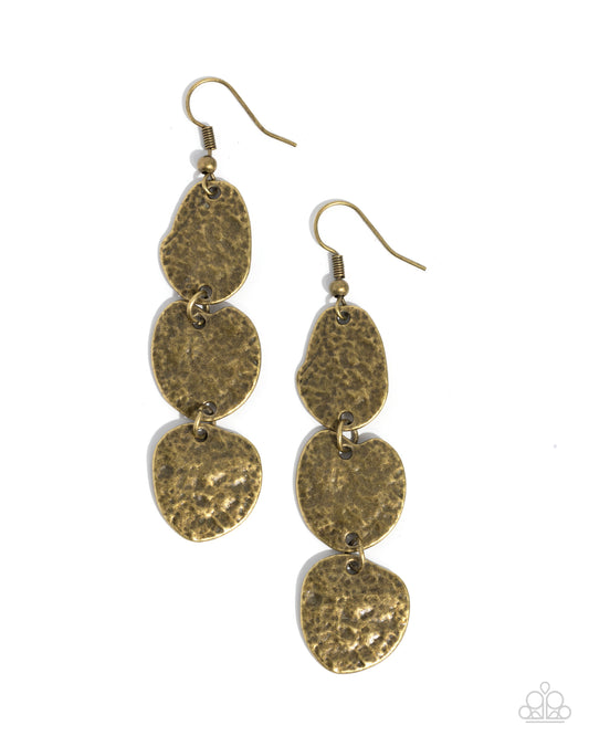 Ancient Archive - Brass Hammered Fishhook Earrings - Paparazzi Accessories