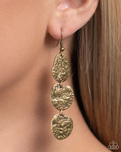 Ancient Archive - Brass Hammered Fishhook Earrings - Paparazzi Accessories