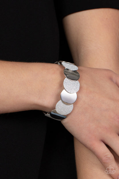 Demurely Disco - Silver Discs Stretchy Bracelet - Paparazzi Accessories