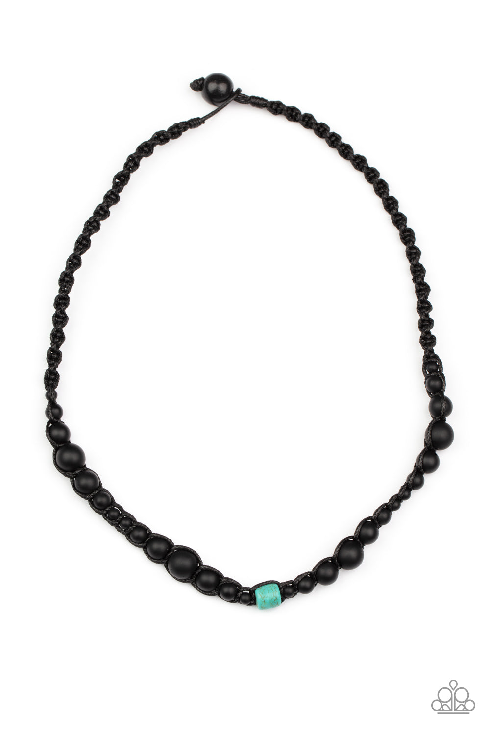 Boldly Bodacious - Blue Crackle Stone, Black Beaded Knotted Urban Necklace - Paparazzi Accessories