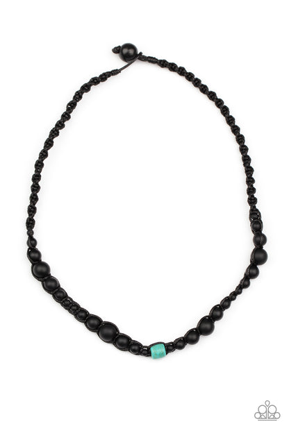 Boldly Bodacious - Blue Crackle Stone, Black Beaded Knotted Urban Necklace - Paparazzi Accessories