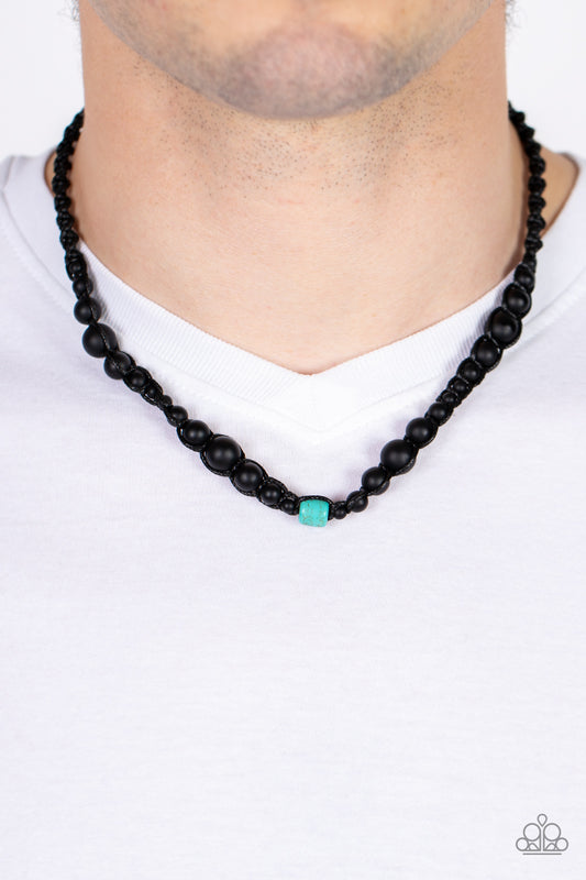 Boldly Bodacious - Blue Crackle Stone, Black Beaded Knotted Urban Necklace - Paparazzi Accessories