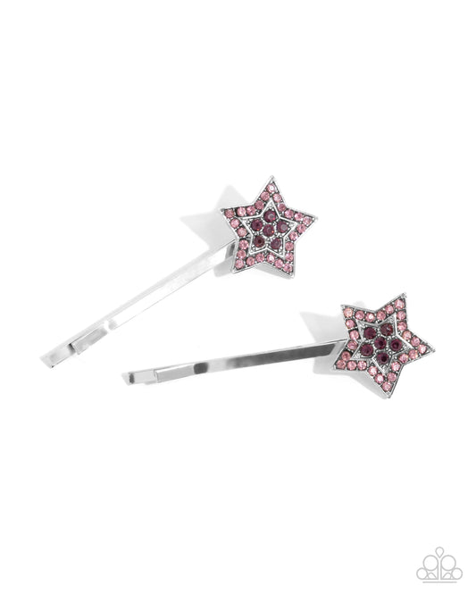 Just Getting STAR-ted - Purple Rhinestone Silver Bobby Pin Hair Clips - Paparazzi Accessories