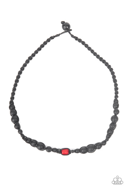 Boldly Bodacious - Red Crackle Stone Urban Necklace - Paparazzi Accessories