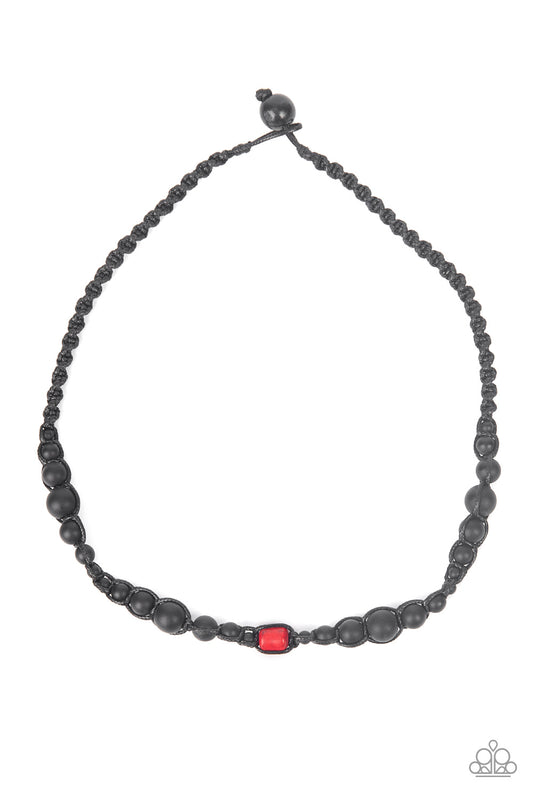 Boldly Bodacious - Red Crackle Stone Urban Necklace - Paparazzi Accessories